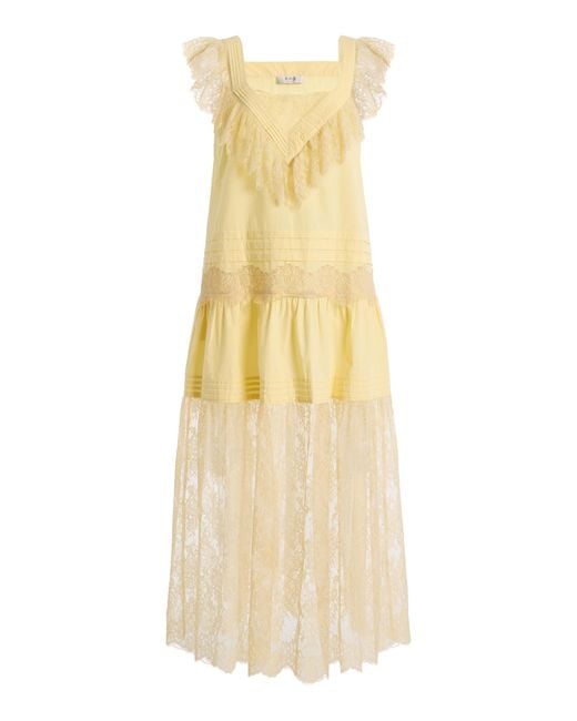 Sea Yellow Hilda Pleated Lace Midi Dress