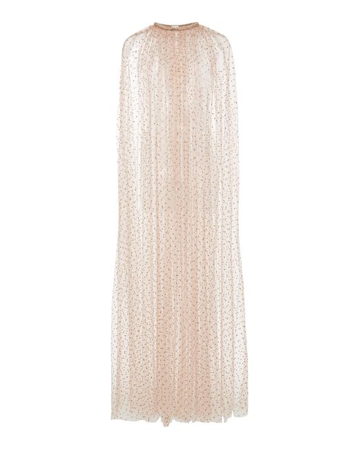 Monique Lhuillier Metallic Sheer Tulle Embroidered Cape
