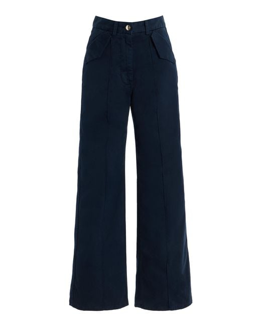 RÙADH Blue The Odette High-Rise Cotton-Sateen Pants