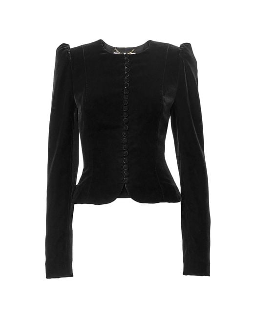 Carolina Herrera Black Puff-Sleeve Stretch Velvet Jacket