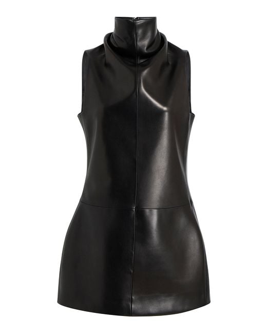 Khaite Black Daria Leather Turtleneck Mini Dress