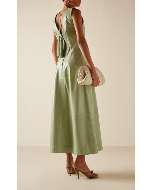 Bottega Veneta Green Tasseled Leather Midi Dress