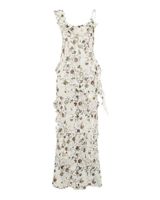 Siedres White Muns Ruffle-detailed Georgette Maxi Dress