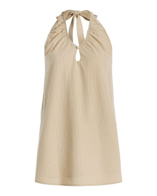 ELCE Natural Exclusive Sidney Striped Cotton-blend Seersucker Mini Halter Dress