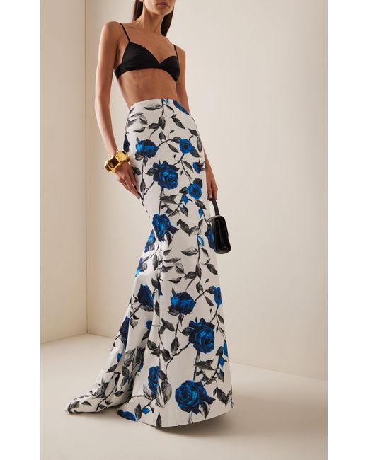 Rasario Blue Floral-printed Maxi Skirt
