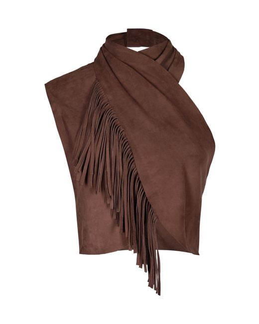 Johanna Ortiz Brown Deer Track Fringed Suede Top