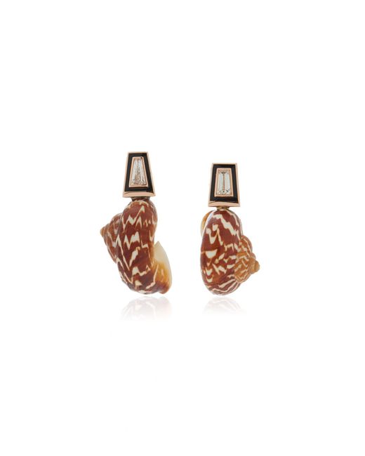Dezso by Sara Beltran Metallic 18K Rose Ondulato Shell With Diamond Earrings