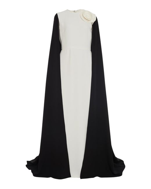 Valentino Garavani Black Cape-detailed Silk Gown