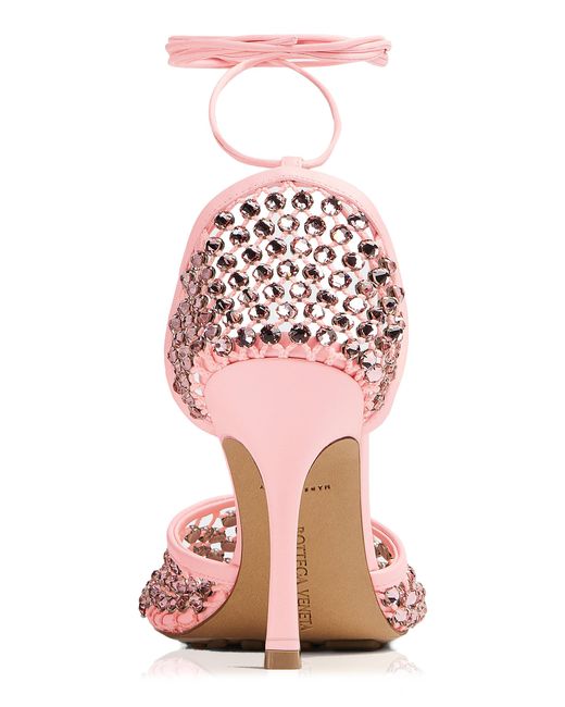 Bottega Veneta Pink Stretch Lace-up Crystal Sandals
