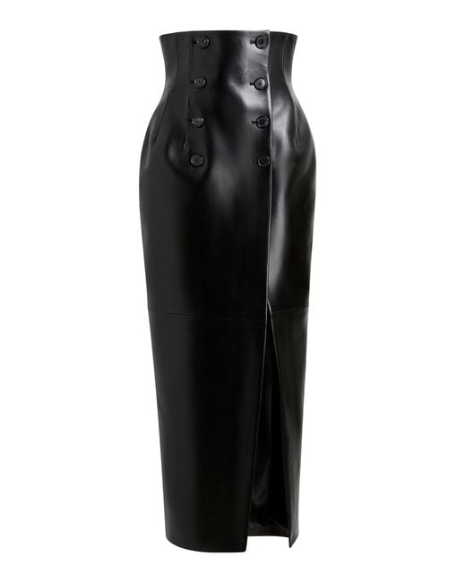 Khaite Black Luiza Highrise Plonge Leather Skirt