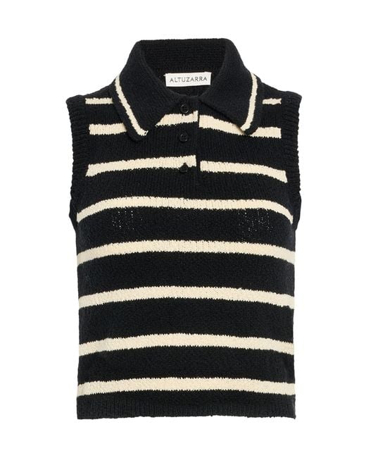 Altuzarra Black Elmer Striped Cotton-Blend Top