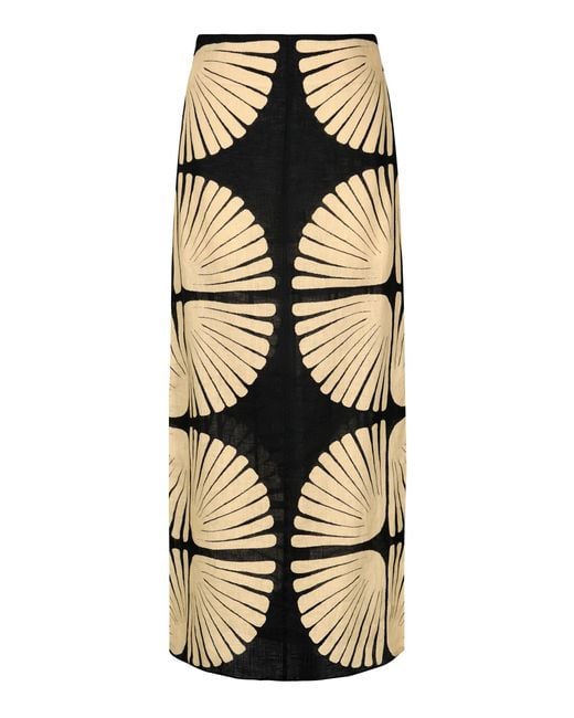 Johanna Ortiz Black Aura Amazónica Linen Midi Skirt