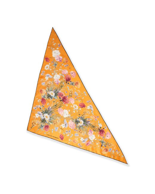 Carolina Herrera Orange Single Meadow Floral Triangle Silk Scarf