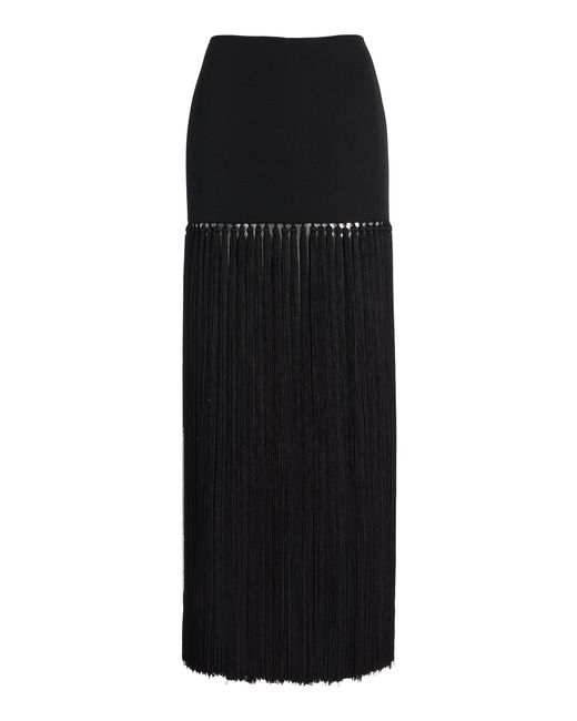 Michael Kors Black Tassel-Detailed Wool Gabardine Midi Skirt