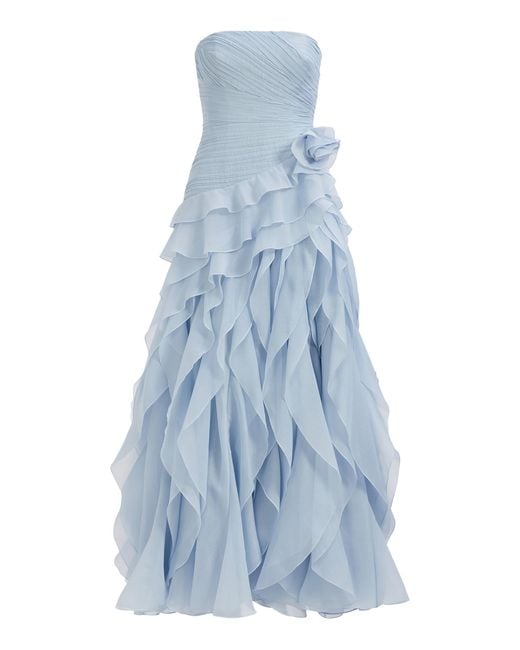 smokey blue prom dress Tulle Skirt Sheer Embroidered Corset Long Prom Dress