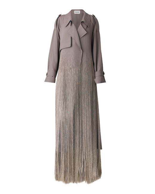 Monse Gray Silk-Fringe Trench Coat