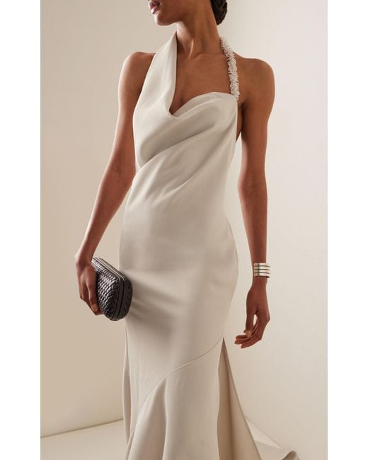 Maticevski White Desires Beaded Twill Asymmetric Gown