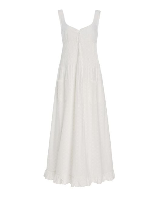 Mirror Palais White Pintuck Eyelet Cotton Maxi Dress