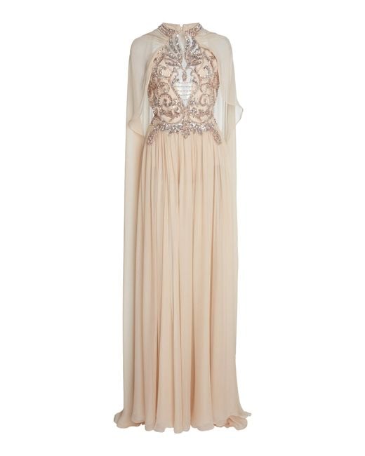 Zuhair Murad Natural Embellished Silk Chiffon Gown