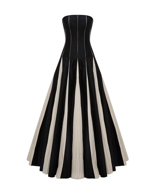 Marmar Halim Black Contrast-Paneled Taffeta Gown