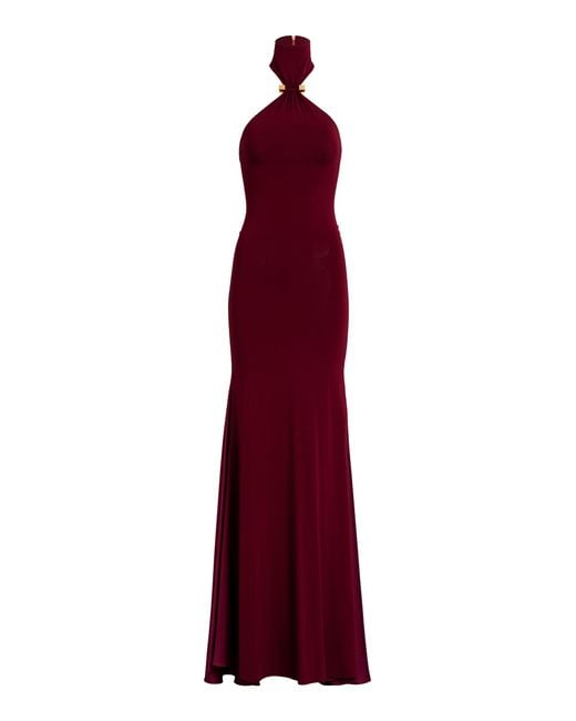 Silvia Tcherassi Red Feist Crepe Maxi Halter Dress