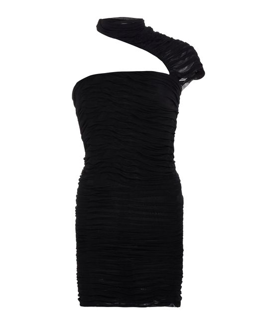 Isabel Marant Black Ezilia Ruched Asymmetric Silk-blend Mini Dress