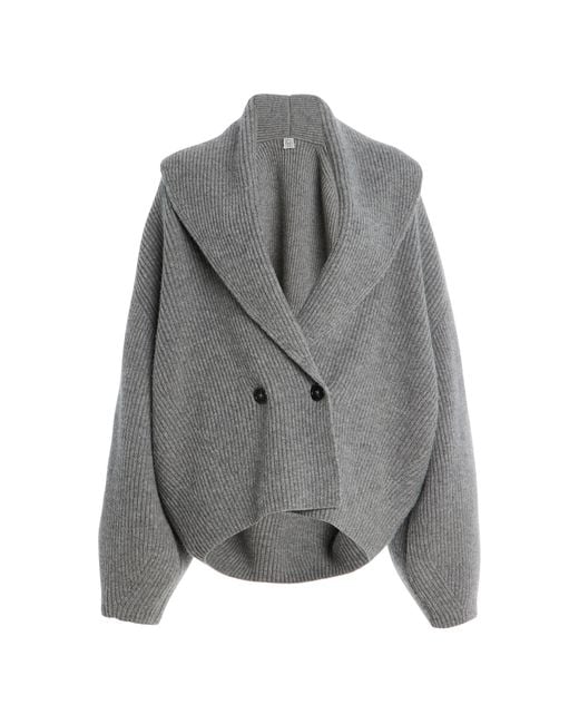 Totême Gray Shawl-Lapel Wool Cardigan