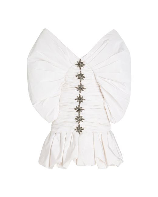 Aliétte White Ruched Silk Faille Off-the-shoulder Mini Dress