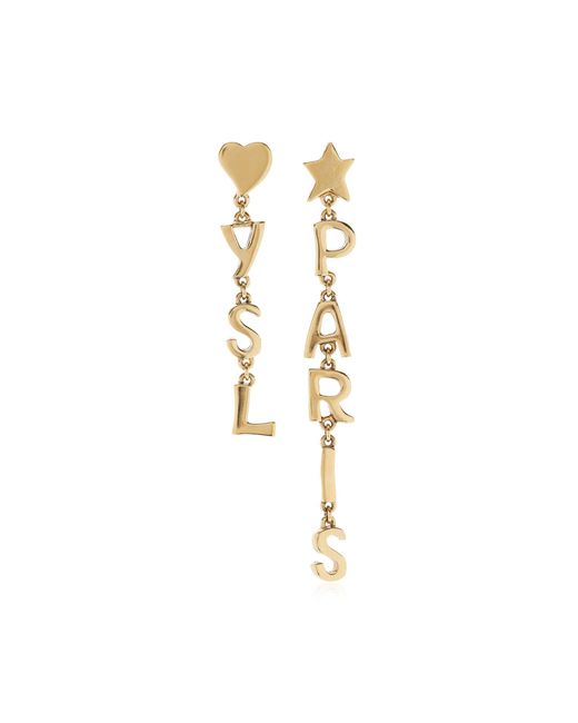 Saint Laurent Metallic Ysl Paris Pendant Metal Earrings
