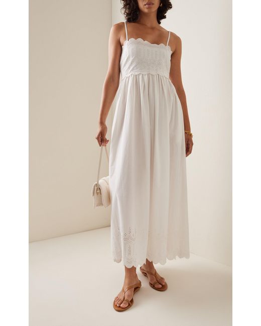 Posse White Maisie Embroidered Cotton Maxi Dress