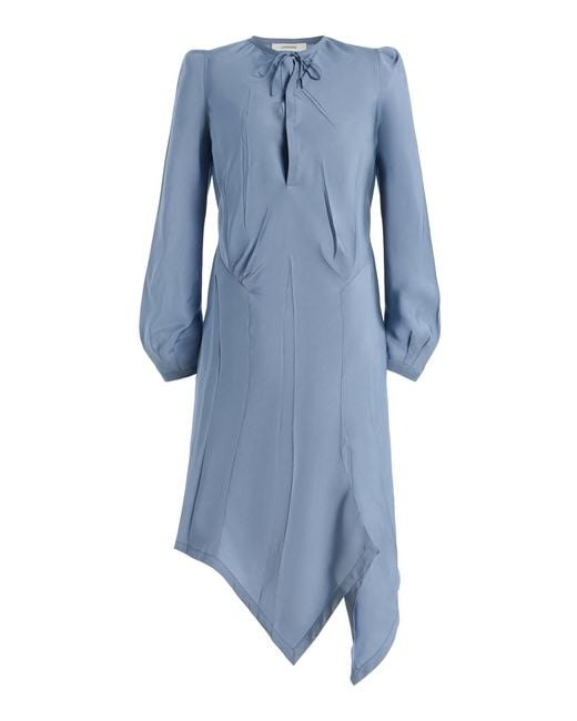 Lemaire Blue Creased Bias Twill Midi Dress