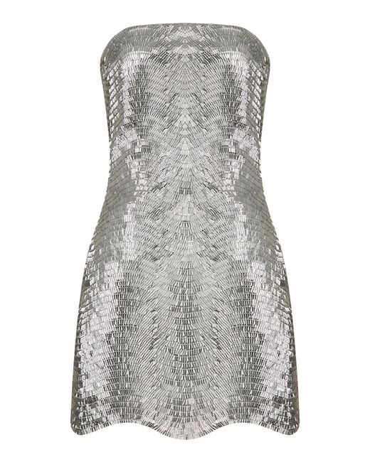ILA THE BRAND Moss Strapless Sequined Mini Dress in Gray | Lyst