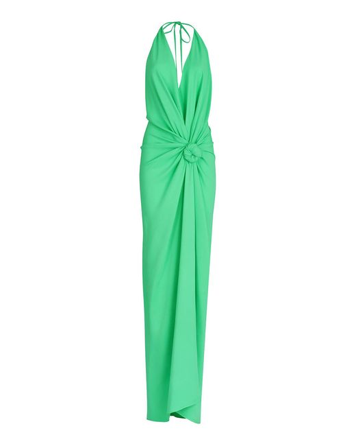 Silvia Tcherassi Green Jazmin Knotted Crepe Maxi Halter Dress