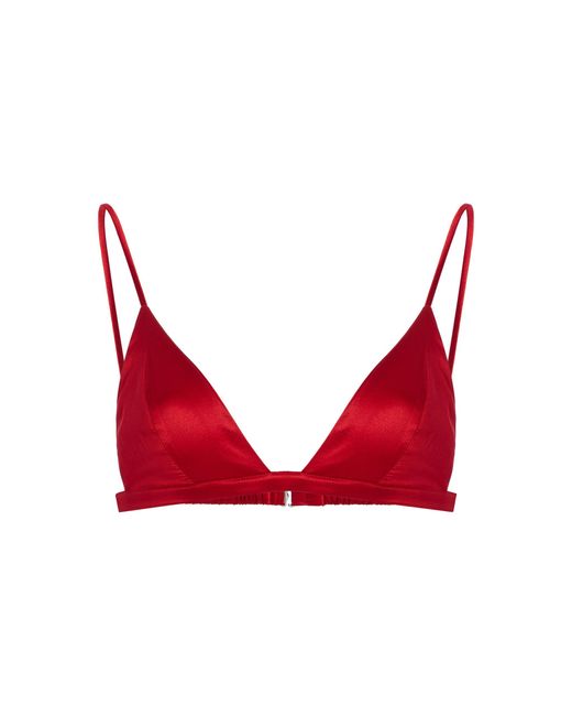 Fleur du Mal Red Luxe Stretch-Silk Triangle Bra