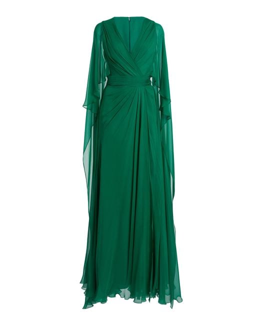 Zuhair Murad Green Cape-sleeve Silk Chiffon Maxi Dress