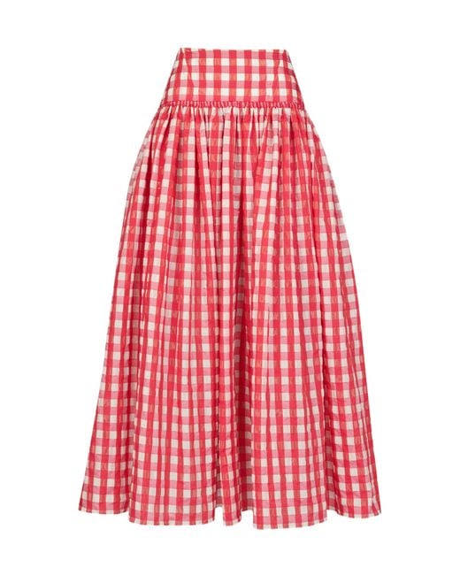Alaïa Red Full Gingham Maxi Skirt