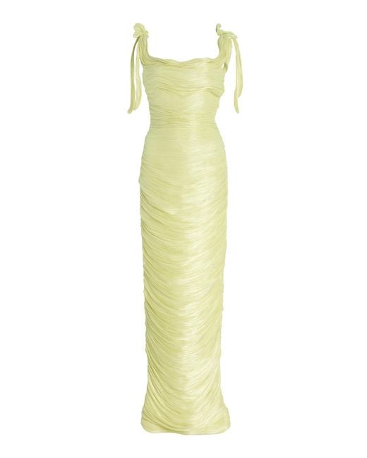 Marmar Halim White Exclusive Roseya Draped Hand-Pleated Satin Gown