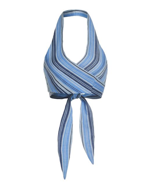 Lisa Marie Fernandez Blue Farrah Cropped Linen-blend Halter Top