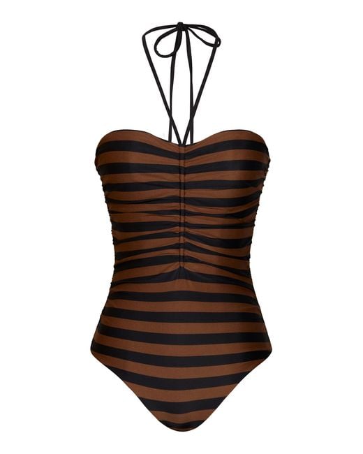 Johanna Ortiz Brown Ucayali Striped Halter One-piece Swimsuit