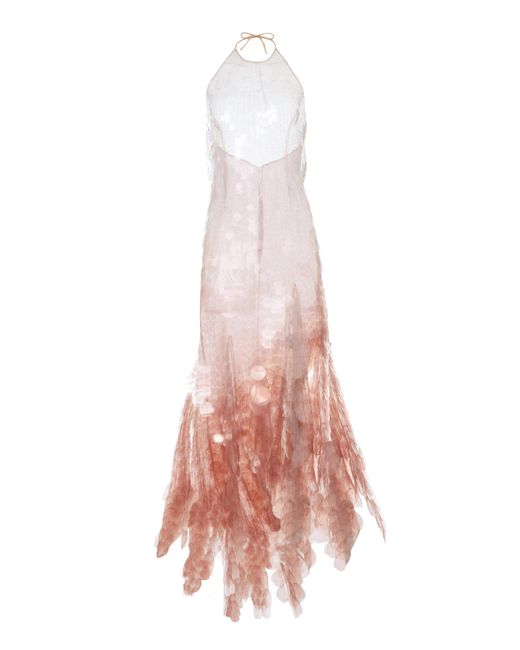 Monse White Handkerchief Sequined Gown