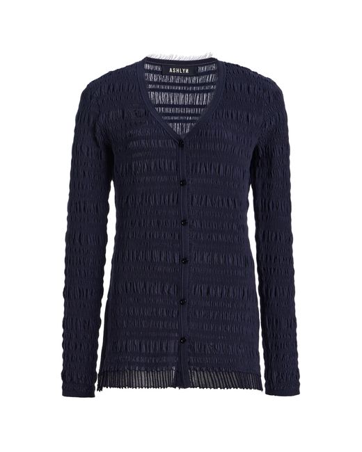 Ashlyn Blue Smocked Cotton-Blend Cardigan