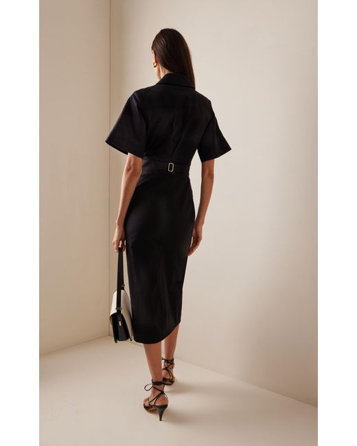 Carolina Herrera Black Belted Stretch-cotton Midi Dress