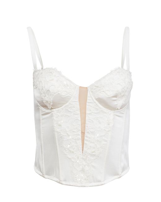 Fleur du Mal White X Galia Lahav Beaded Iris Lace Bustier