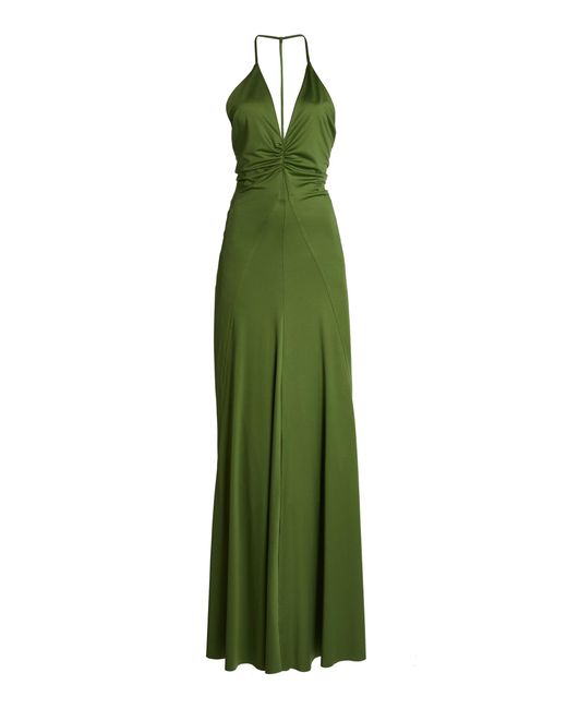 Victoria Beckham Green Ruched Cutout Jersey Gown