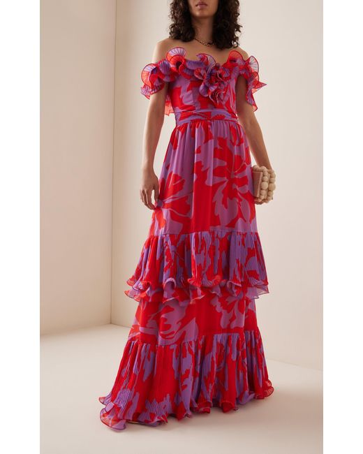 Off the shoulder store chiffon maxi dress