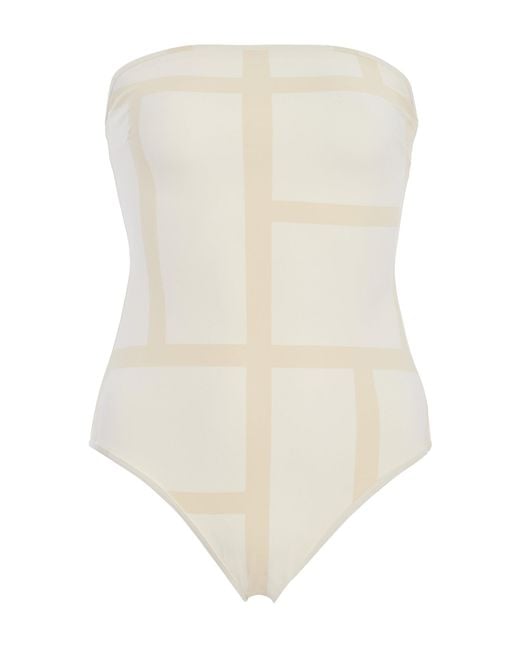 Totême  White Monogram Strapless One-Piece Swimsuit