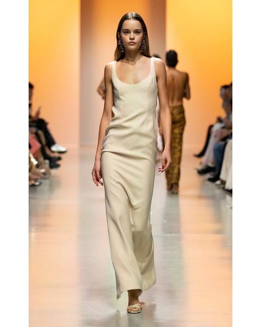 Georges Hobeika Natural Open Back Crepe Maxi Dress
