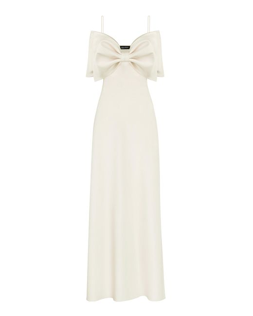 Anna October White Bow-embellished Satin Maxi Dress