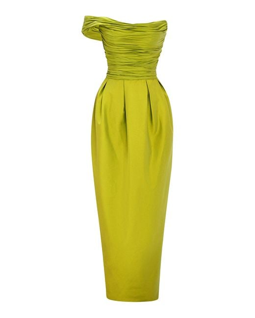 Marmar Halim Yellow Column Pleated Taffeta Gown