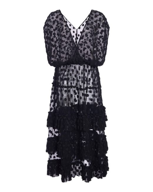 Dries Van Noten Black Dally Polka-Dot Mesh Midi Dress